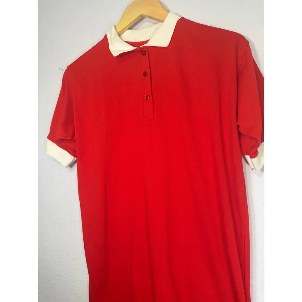 Vintage Red Polo Nightgown White Collar Mod Preppy Fantasy‎ Nightwear by Janice